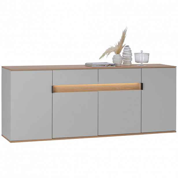 Dieter Knoll ŠIROKÁ KOMODA, sukový dub, barvy dubu, světle šedá, 205,6/80/42 cm