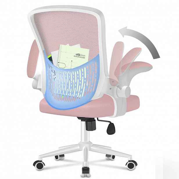 Rattantree ERGONOMICKÁ-KANCELÁŘSKÁ-ŽIDLE, sklápěcí opěrky na ruce, středně vysoké opěradlo, bederní opěrka – Růžová