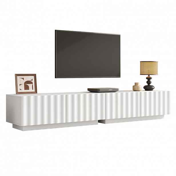 STILVORA TV STOLEK bílý se zásuvkami a kovovými nohami, 180×35×40 cm, do obývacího pokoje