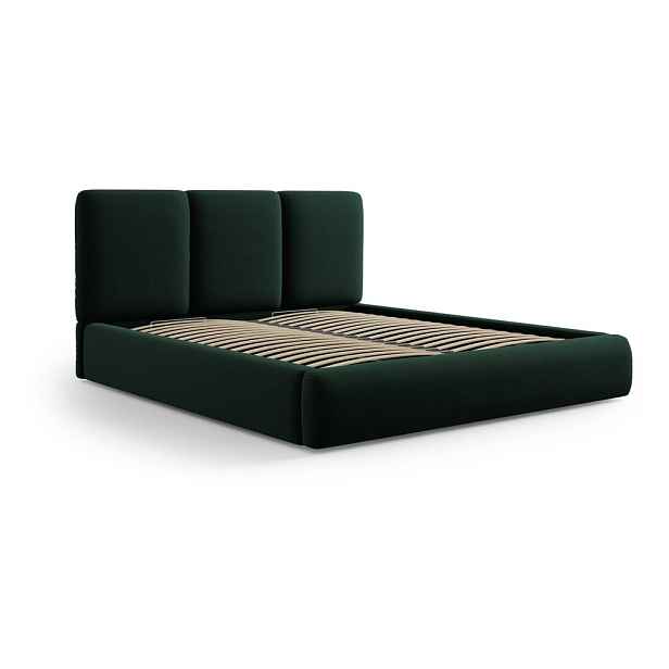 Tmavě zelená sametová čalouněná dvoulůžková postel s úložným prostorem s roštem 160x200 cm Brody – Mazzini Beds