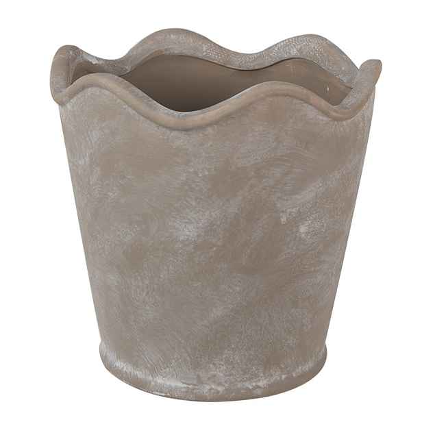 Šedý keramický obal na květináč s vlnitým okrajem S - Ø 13*12 cm Clayre & Eef