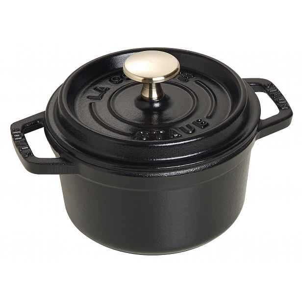 Staub Cocotte, litinový hrnec s víkem, kulatý, černý