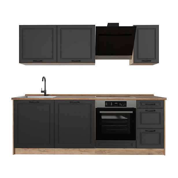 Vicco KUCHYŇSKÝ KOUT R-Line, Antracitový venkovský dům/Zlatý mocný dub, 220 cm pracovná doska Dub Goldkraft