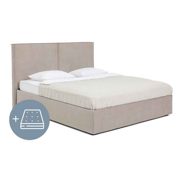 Čalouněná dvoulůžková postel taupe s úložným prostorem s matrací/s roštem 180x200 cm Thessa Bold – Bonami Selection