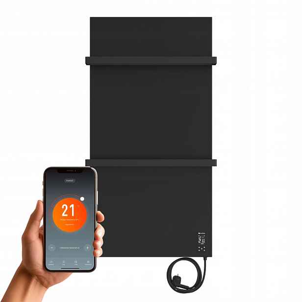 Elektrický koupelnový radiátor černý Wifi 550W (s věšáky) infračervený