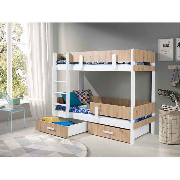 Dvoupatrová postel s úložným prostorem 80x180 DEDLIA 1 - bílá / dub artisan, levé provedení