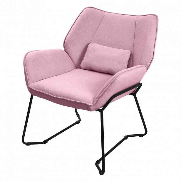 ML-DESIGN KŘESLO do obývacího pokoje, růžové, z látky, relaxační křeslo s bederním polštářem a područkami