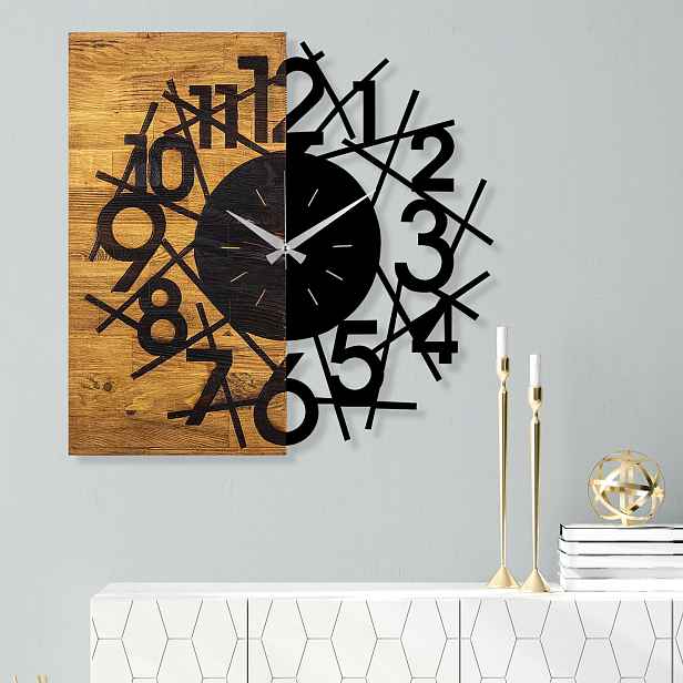 Wallity Nástěnné dekorativní hodiny WALLIE I. 58 cm ořech/černá