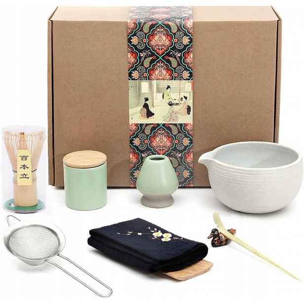 Japonský čajový set Matcha, miska s výlevkou, šlehací metla, lopatka