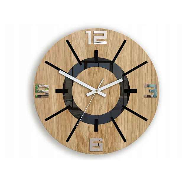 ModernClock Nástěnné hodiny Aksel Wood černo-zrcadlové