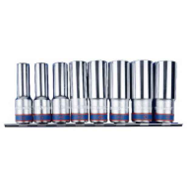 Sada nástrčných prodloužených hlavic King Tony 1/2 CrV 12 hran 12 - 23 mm na kolejnici 4208MR10