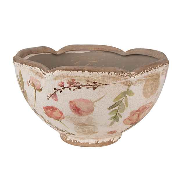 Béžový keramický obal na květináč s růžovými květy Olia M - Ø 21*12 cm Clayre & Eef