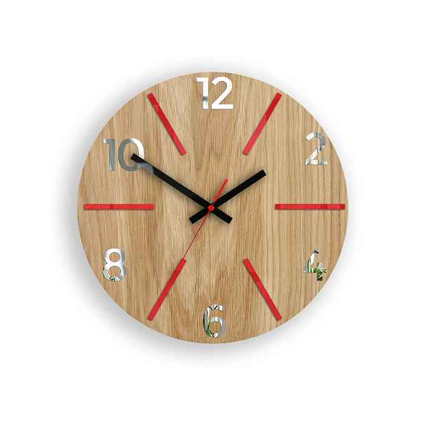 ModernClock Nástěnné hodiny Aksel Wood červeno-zrcadlové