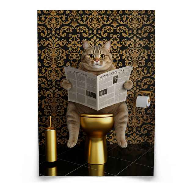 Muralo PLAKÁT do Koupelny a WC KOČKA na Toaletě s Novinami Glamour Abstrakce 20x30cm