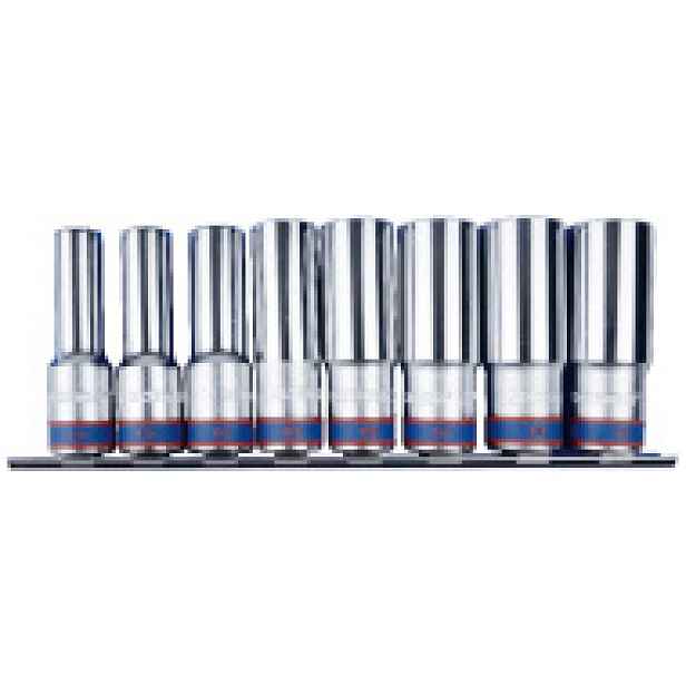Sada nástrčných prodloužených hlavic King Tony 1/2 CrV 6 hran 12 - 23 mm na kolejnici 4308MR10