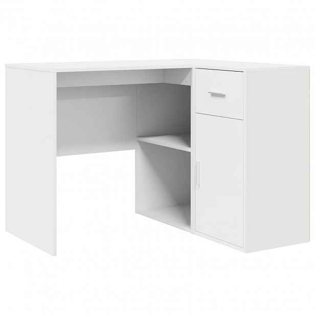 vidaXL Rohový psací stůl se zásuvkou s policí Bílá 102 x 88 x 75 cm