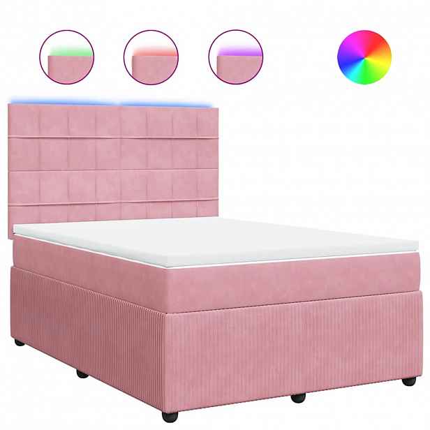 vidaXL Box spring postel s matrací růžová 140x200 cm samet