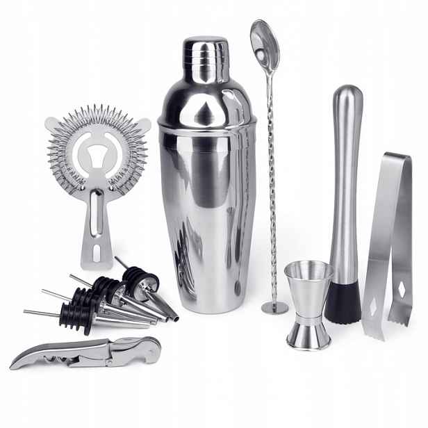 Barmanský set na nápoje 12 ks. shaker 750 ml muddler jigger sito stojan