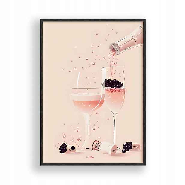 Obraz Růžové šampaňské s ostružinami Plakát Rámeček Dřevěný Černý 30x42 cm
