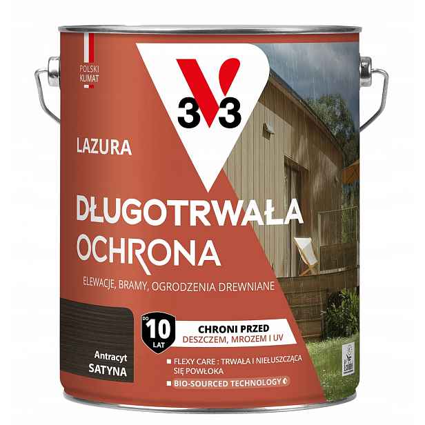 V33 Lazura Dlouhodobá ochrana 10 let ochrany Antracit satén 4.5 L
