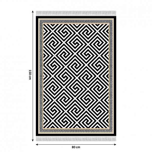 Koberec s třásněmi MOTIVE černobílá / vzor Tempo Kondela 80x150 cm