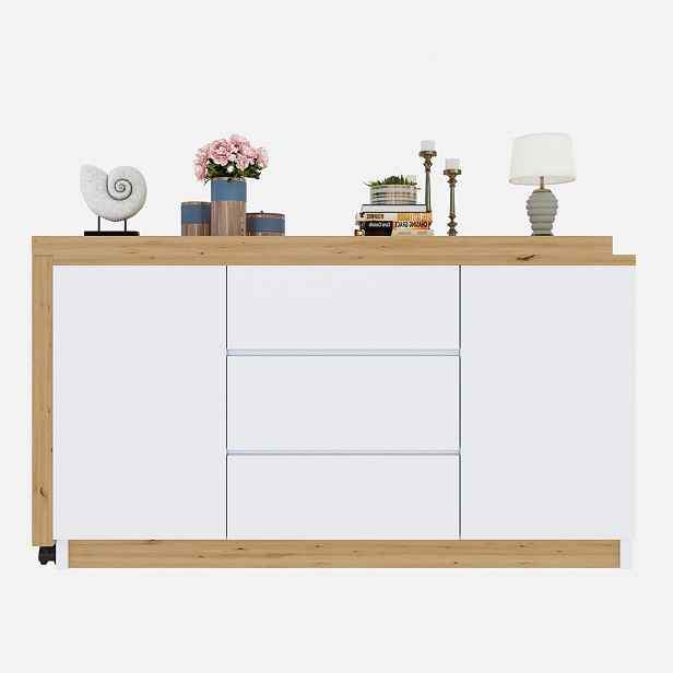 STILVORA PSACÍ STŮL v bílé a dubové barvě s otočnou deskou a kolečky do pracovny, 120×50×76,5 cm
