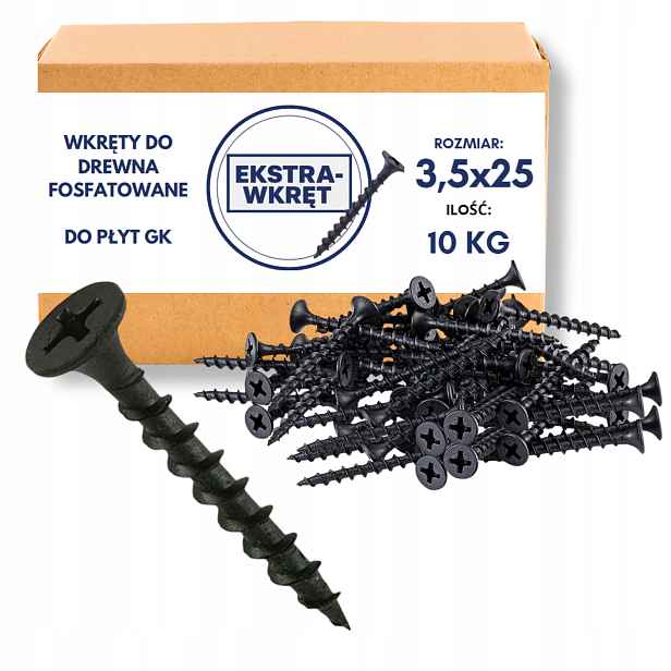Černé vruty do dřeva 3,5x25 fosfátované pro desky G-k 10 kg