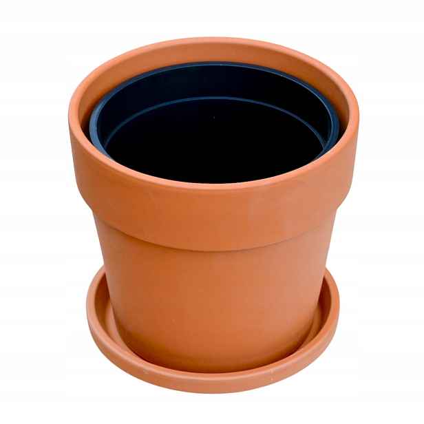 Květináč cihlový Calima Natur Terakota 24 cm s podstavcem a vložkou