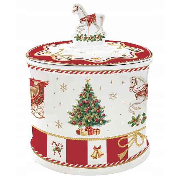 Vánoční porcelánová nádoba s víkem 14 cm Houpací kůň