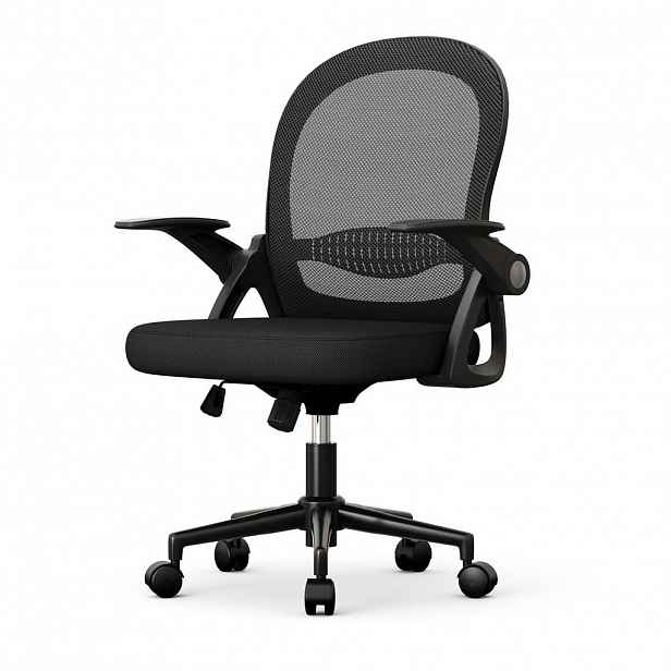 Rattantree ERGONOMICKÁ-KANCELÁŘSKÁ-ŽIDLE, středně vysoké opěradlo, sklápěcí opěrky na ruce, bederní opěrka – Černá