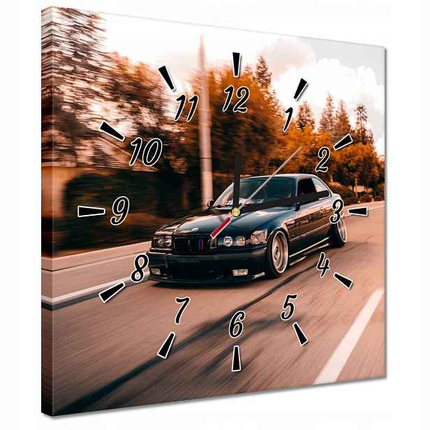 30x30 Černé hodiny s motivem Auta Bmw
