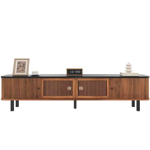 Redom TV stolek 190/35/45 cm z MDF a dřevotřísky se 2 posuvnými dveřmi a mřížkovými dvířky, Ořechová