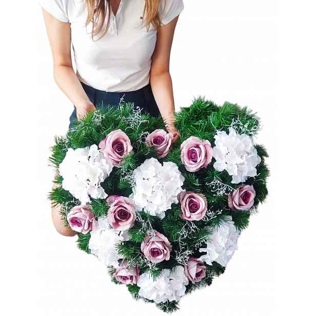 Dekorace Na Hrob Pomník S Vázáním XXL Srdce 70 cm Umělé Květiny Růže Šerpa