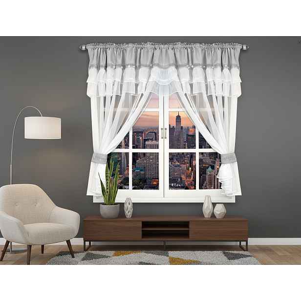 Krátká záclona se zirkony FLORENCE bílá/světle šedá 400x150 cm