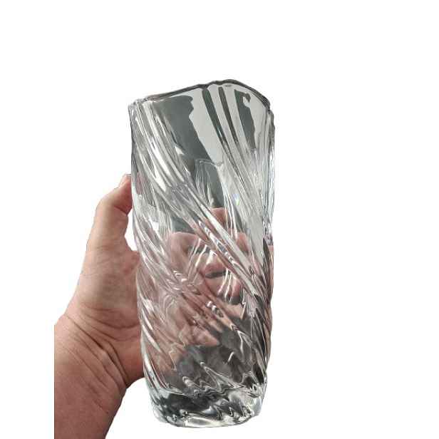 Elegantní skleněná váza s krouceným designem, bezbarvá, 24 cm