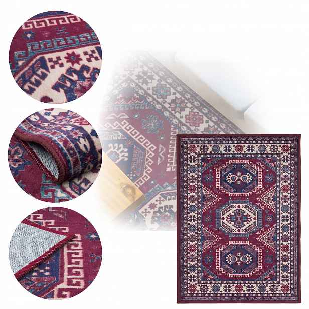 Koberec Orientální Velurový 300x400 cm Velvet Protiskluzový Skládací Bordový