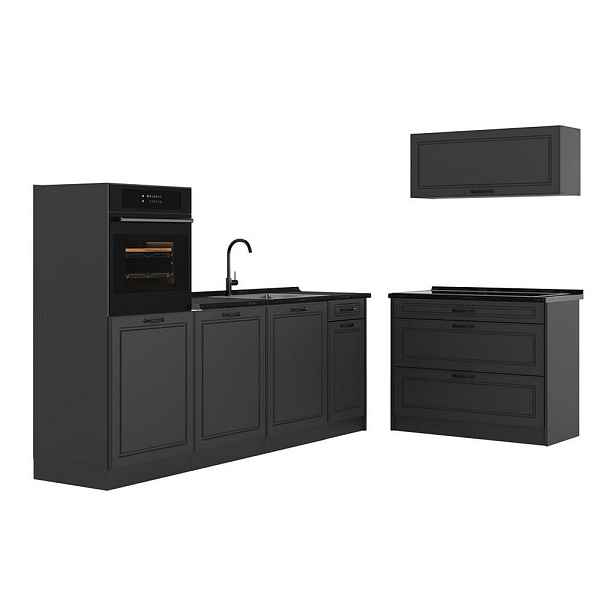 Vicco KUCHYŇSKÝ KOUT R-Line, Antracitový venkovský dům/Antracit, 220 cm pracovná doska antracitová