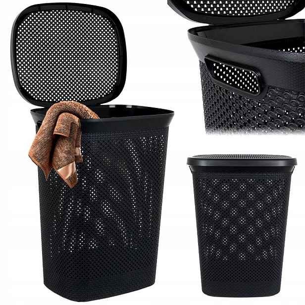 Koš na prádlo do koupelny plastový černý Bathroom Solutions 60 l