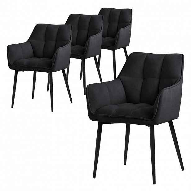 ML-DESIGN JÍDELNÍ ŽIDLE, SADA 4 KS, černá froté látka