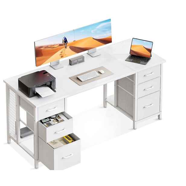 Počítačový Stůl 160X52 CM Se 6 Zásuvkami Usb Moderní Bílý