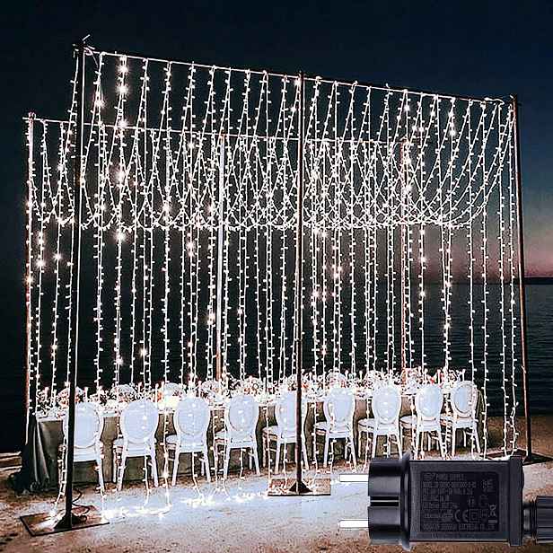 Světelný závěs, 6 m x 3 m, 600 Led diod se zástrčkou, 8 režimů, vánoční