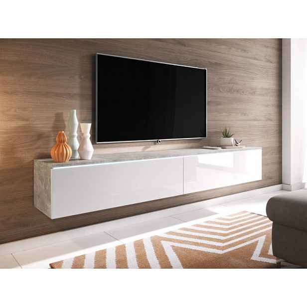 Televizní skříňka s LED osvětlením 180 cm WILLA D - beton / lesklá bílá
