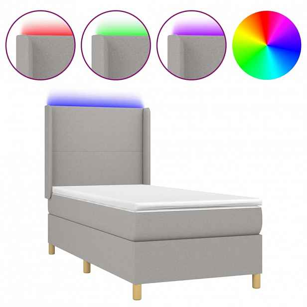 vidaXL Box spring postel s matrací a LED světle šedá 80x200 cm textil