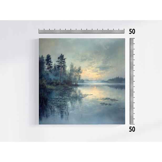 Obraz Na Plátně Canvas Krajina Jezero Stromy Slunce Západ Mlha 50x50