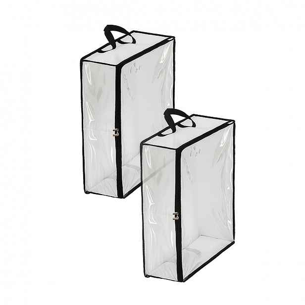 TEMU 2ks Bílá Úložná Krabice na Povlečení, Taška na Ukládání Oblečení a Organizér, Zipovaná Úložná Taška na Ložní Prádlo s Uchy a Průhledným Okénkem,