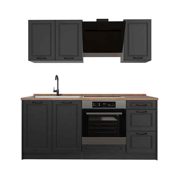 Vicco JEDNOTKOVÁ KUCHYNĚ R-Line, Antracitový venkovský dům/Antracit, 180 cm pracovná doska Dub Goldkraft