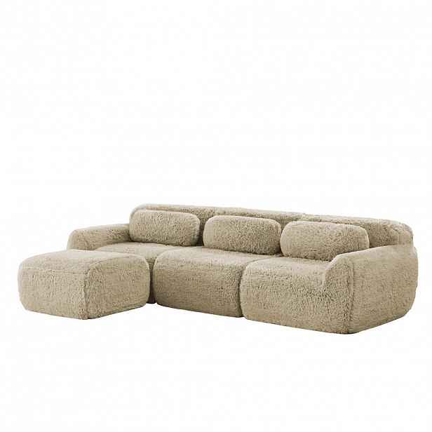 Modfu MODULÁRNÍ rohová pohovka z plyše světle 291x179x73 cm khaki bez montáže s protiskluzovou základnou a variabilním uspořádáním