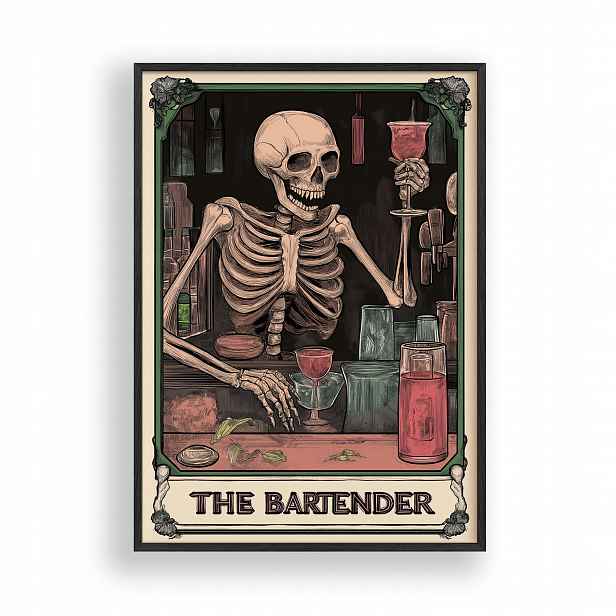 Obraz Bartender Plakát Vintage Alkohol Rámeček Dřevěný Černý 30x42 cm