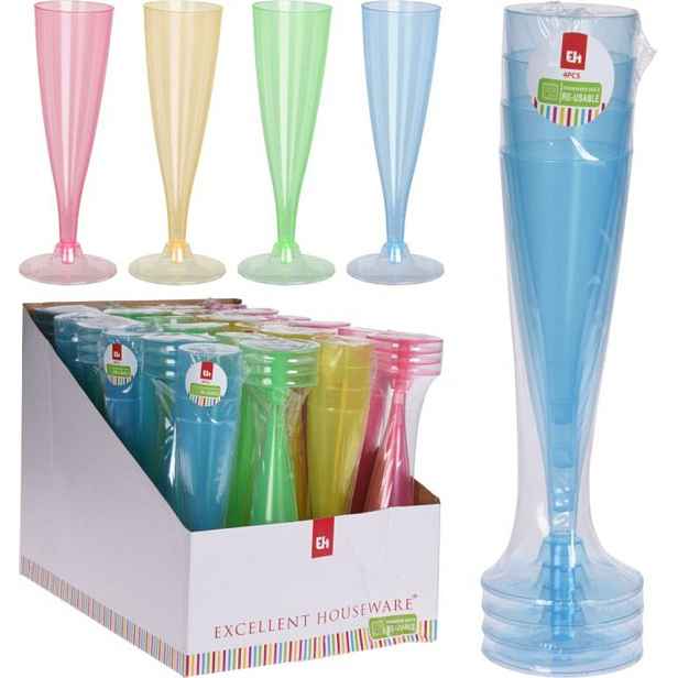 sklen.4ks 130ml, šampus, mix barev, plast