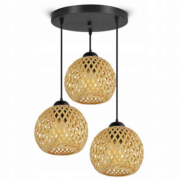 Závěsné Stropní Svítidlo Bambusová pletená Boho přírodní 584-EZ3 Led černá